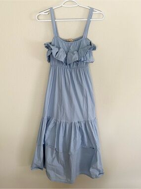 Sofia Sun Dress Blue Tiered Midi Boho Artsy Travel Coastal Made In Italy Sz S